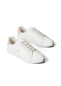 Sneaker Calvin Klein "LOW PRO CUPS LTH MG", Damen, Gr. 40, wei&szlig; (wei&szlig;, rose), Leder, unifarben mit Farbeinsatz, Schuhe Sneaker, Schn&uuml;rschuh, Halbschuh, Freizeitschuh mit seitlichem CK-Logo