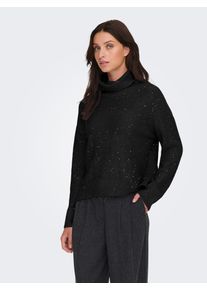 Rollkragenpullover Only "ONLARIZONA LS SEQUINS ROLLNECK PULL KNT", Damen, Gr. M, schwarz detail:silber sequins, Strick, Obermaterial: 58% Polyacryl, 23% Nylon, 12% Polyester, 5% metallisierte Fasern, 2% Elasthan, meliert, regular fit, Pullover Rollkragenpullover