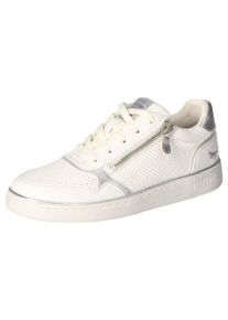 Sneaker Mustang Shoes, Damen, Gr. 37, silber (sanftes wei&szlig;, silberfarben), Lederimitat, gl&auml;nzend, Schuhe Sneaker, Plateausneaker, Schn&uuml;rschuh mit Rei&szlig;verschluss