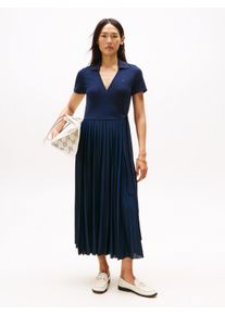 Wickelkleid Tommy Hilfiger "1985 PLEATED WRAP POLO DRS", Damen, Gr. XL (42), N-Gr, blau (schwarz night navy), Web, Obermaterial: 100% Polyester, unifarben, regular fit, Kleider Wickelkleid, mit Bundfalten