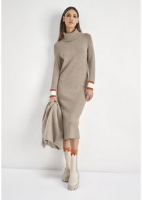 Strickkleid HECHTER PARIS, Damen, Gr. 42, N-Gr, beige (sand melange), Feinstrick, Obermaterial: 50% Viskose, 28% Polyester, 22% Polyamid, gestreift, unifarben, figurumspielend wadenlang, hoch geschlossener Ausschnitt, Raglan&auml;rmel extrabreites B&uuml;ndchen, Kleider Strickkleid, mit Kontraststreifen