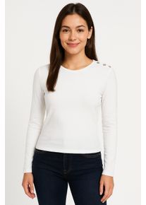 Langarmshirt Only "ONLCHECKIE LIFE L/S TOP BOX JRS", Damen, Gr. S, beige (cloud dancer detail:rhinestones round), Jersey, Obermaterial: 95% Baumwolle, 5% Elasthan, unifarben, regular fit, Rundhals, Shirts Langarmshirt