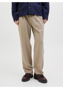 Jack & Jones Chinohose JACK & JONES "JPRCCKARL JJCAMERON PLEATED CHINO NOOS", Herren, Gr. 36, L&auml;nge 32, grau (plaza taupe), Web, Obermaterial: 76% Polyester, 17% Viskose, 7% Elasthan, unifarben, loose fit kn&ouml;chellang, Hosen Chinohose