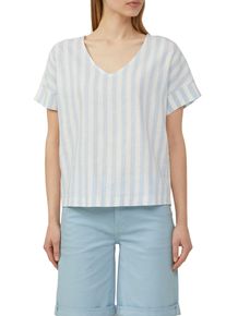 T-Shirt s.Oliver, Damen, Gr. 42, blau (blau stripe), Obermaterial: 100% Baumwolle, gestreift, regular fit taillenbedeckt, V-Ausschnitt, Shirts T-Shirt, mit Streifen Muster