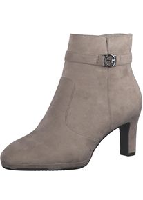 Stiefelette Tamaris, Damen, Gr. 35, beige (taupe), Textil, Veloursleder, unifarben, Schuhe Stiefelette, Trichterabsatz, Abendschuh mit elegantem Zierriemchen mit Logoemblem