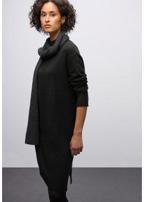 Strickkleid Street One, Damen, Gr. 40, N-Gr, schwarz, Web, Obermaterial: 37% Baumwolle, 34% Polyacryl, 26% Polyester, 3% Elasthan, unifarben, regular fit knielang, ohne Ausschnitt, Rippb&uuml;ndchen, Kleider Strickkleid, mit Rippb&uuml;ndchen