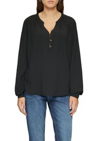 Langarmbluse QS, Damen, Gr. 34, schwarz, Obermaterial: 100% Viskose, unifarben, regular fit taillenbedeckt, V-Ausschnitt, Manschette, Blusen Langarmbluse, mit Manschetten