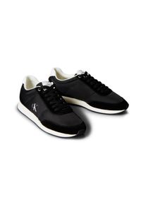 Sneaker Calvin Klein Jeans "RETRO RUNNER ESS MIX MAT", Herren, Gr. 44, schwarz-wei&szlig; (schwarz, wei&szlig;), Leder, Textil, unifarben mit Farbeinsatz, Schuhe Sneaker, Runner-Sneaker, Freizeitschuh, Halbschuh mit seitlichem CK-Logo