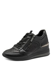 Keilsneaker Tamaris, Damen, Gr. 40, schwarz kombiniert, Lacksynthetik, Lederimitat, Glitzer, kontrastfarbene Details, Schuhe Keilsneaker, Freizeitschuh, Halbschuh, Schn&uuml;rschuh mit Glitzerdetails
