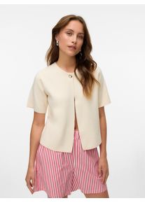V&eacute;ro Moda Strickjacke VERO MODA "VMGOLD SS O-NECK ONE BUTTON CARDIGAN", Herren, Gr. L, beige (birch), Strick, Obermaterial: 50% Viskose, 28% Polyester, 22% Nylon, unifarben, regular fit normal, Rundhals, Strickjacken Strickjacke