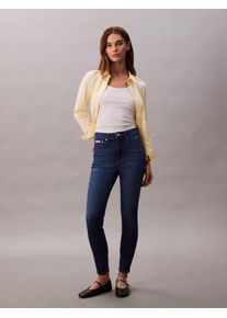 Skinny-fit-Jeans Calvin Klein Jeans "HGH RS SKNNY ANKL JN", Damen, Gr. 34, N-Gr, blau (lapis), Denim/Jeans, Obermaterial: 80% Baumwolle, 12% Polyester, 6% Elastomultiester, 2% Elasthan, unifarben, lang, Jeans Skinny-fit-Jeans, Mit G&uuml;rtelschlaufen