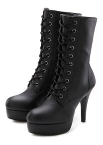 Schn&uuml;rstiefelette "Stiefel", Damen, Gr. 38, schwarz (schwarz uni), Obermaterial: 100% Polyurethan. Decksohle: 100% Polyurethan. Futter: 100% Textilmaterial. Laufsohle: 100% Synthetik, LASCANA Belle Affaire, unifarben, Schuhe Schn&uuml;rstiefelette, High-Heel-Boots mit Plateauabsatz