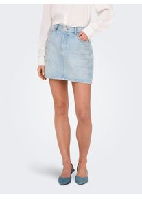 Jeansrock Only "ONLSTELLA RHINESTONE SHORT SKIRT DNM AZG", Damen, Gr. XS (34), blau (light blau denim), Denim/Jeans, Obermaterial: 100% Baumwolle, unifarben, regular fit ca. Mitte Oberschenkel, R&ouml;cke Jeansrock, mit Strasssteinen