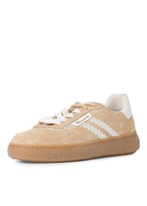 Plateausneaker Tamaris, Damen, Gr. 39, beige (beige, kombiniert), Leder, Veloursleder, unifarben mit Farbeinsatz, Schuhe Plateausneaker, Freizeitschuh, Halbschuh, Schn&uuml;rschuh mit Kontrastbesatz