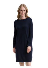 Strickkleid Tom Tailor, Damen, Gr. 36, N-Gr, lunar eclipse, Strick, Obermaterial: 55% Baumwolle, 26% Polyamid, 11% Polyacryl, 5% Wolle, 3% sonstige Fasern, meliert, regular fit kniebedeckend, U-Boot-Ausschnitt, Rippb&uuml;ndchen, Kleider Strickkleid, mit Rippb&uuml;ndchen
