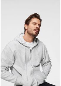 Kapuzensweatjacke Fruit of the Loom, Herren, Gr. L (52/54), grau (hellgrau, meliert), angeraute Sweatware, Obermaterial: 80% Baumwolle, 20% Polyester, meliert, Basic, schmal h&uuml;ftbedeckend, Rundhals, Rippb&uuml;ndchen, Sweatjacken Kapuzensweatjacke, mit K&auml;ngurutasche, Topseller