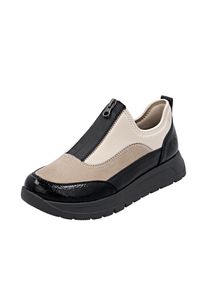 Plateausneaker Remonte, Damen, Gr. 44, hellbeige, schwarz, Lacklederimitat, Lederimitat, Textil, Schuhe Plateausneaker, Halbschuh, Casual-Sneaker mit Lackdetails