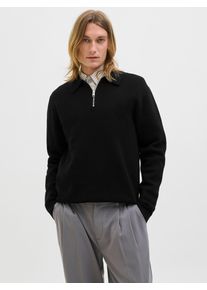 Jack & Jones Polokragenpullover JACK & JONES "JPRBLAMILANO STITCH KNIT ZIP POLO SN", Herren, Gr. S, schwarz, Strick, Obermaterial: 100% Baumwolle, unifarben, regular fit h&uuml;ftbedeckend, Rundhals, Pullover Polokragenpullover