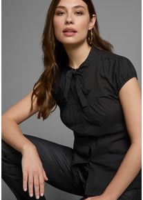 Schluppenbluse AJC, Damen, Gr. 38, schwarz, Web, Obermaterial: 100% Baumwolle, unifarben, figurbetont, V-Ausschnitt, Puff&auml;rmel mit Gummizug, Blusen Schluppenbluse, mit Schleife zum Binden