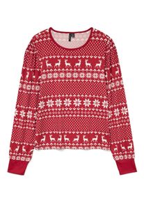 V&eacute;ro Moda Langarmshirt VERO MODA "VMCHRIS LS O-NECK TOP JRS XMAS", Damen, Gr. M, karanda rot aop:snow wei&szlig; xmas, Jersey, Obermaterial: 95% Polyester, 5% Elasthan, bedruckt, Rundhals, Rippb&uuml;ndchen, Shirts Langarmshirt