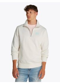 Sweatshirt Tommy Jeans "TJM REG BUBBLE QRTR ZIP FRNT/BCK", Herren, Gr. L, wei&szlig; (ancient wei&szlig;), Sweatware, Obermaterial: 100% Baumwolle, regular fit, Sweatshirts Sweatshirt, mit gro&szlig;em R&uuml;ckenprint