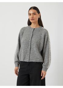 Strickjacke Y.A.S "YASOLLY LS KNIT CARDIGAN S. NOOS", Herren, Gr. S, medium grau melange detail:star wei&szlig; details, Strick, Obermaterial: 53% Polyester, 21% Polyacryl, 10% Wolle, 10% Nylon, 6% Elasthan, unifarben, regular fit normal, Rundhals, Rippstrickb&uuml;ndchen, Strickjacken Strickjacke