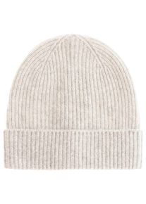 Beanie Zwillingsherz, Damen, grau (hellgrau), Strick, Obermaterial: 100% Kaschmir, unifarben, M&uuml;tzen Beanie, Feinripp, breiter Umschlag, Wolle