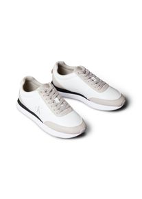 Sneaker Calvin Klein Jeans "RETRO RUNNER LACE UP LTH MG", Damen, Gr. 39, wei&szlig; (wei&szlig;, hellgrau), Leder, Schuhe Sneaker, Schn&uuml;rschuh, Halbschuh, Freizeitschuh mit gepolstertem Schaftrand