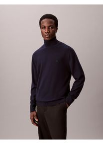 Stehkragenpullover Calvin Klein "LS MERINO MOCK NECK SWTR 14GG", Herren, Gr. XXL, blau (schwarz sapphire), Web, Obermaterial: 100% Wolle, unifarben, regular fit normal, Rundhals, eingesetzt gerader Abschluss, Pullover Stehkragenpullover, Mit Rundhalsausschnitt, regular fit