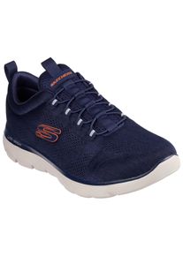 Slip-On Sneaker Skechers "SUMMITS", Damen, Gr. 39, orange (navy, orange), Textil, Schuhe Slip-On Sneaker, Freizeitschuh, Slipper, Komfortschuh mit elastischer Bungee-Schn&uuml;rung