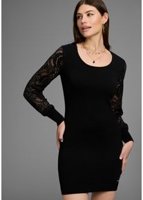 Strickkleid Bruno Banani, Damen, Gr. 42, N-Gr, schwarz, Strick, Obermaterial: 70% Viskose, 30% Polyamid, gebl&uuml;mt, unifarben, Kleider Strickkleid, aus Feinstrick mit edlen Spitzen&auml;rmeln