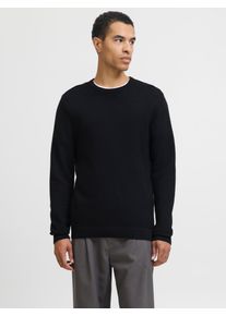 Jack & Jones Rundhalspullover JACK & JONES "JJOTTO KNIT CREW NECK AW25", Herren, Gr. XS, schwarz, Strick, Obermaterial: 100% Baumwolle, unifarben, regular fit normal, Rundhals, Pullover Rundhalspullover