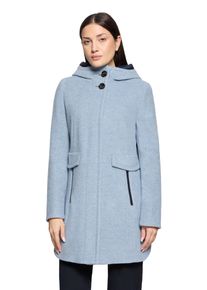 Wollmantel Gil Bret, Damen, Gr. 42, blau (bright blau melange), Web, Obermaterial: 70% Wolle, 20% Polyester, 10% Polyamid, unifarben, gerade ca. Mitte Oberschenkel, Rundhals, M&auml;ntel Wollmantel, mit Kapuze und aus einer Wollmischung