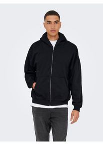 Only & Sons Kapuzensweatshirt ONLY & SONS "ONSTURNER LIFE VTG ZIP HOODIE SWEAT", Herren, Gr. M, schwarz, angeraute Sweatware, Obermaterial: 75% Baumwolle, 25% Polyester, unifarben, loose fit normal, Rippb&uuml;ndchen, Sweatshirts Kapuzensweatshirt