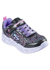 Sneaker Skechers "HEART LIGHTS", M&auml;dchen, Gr. 28, schwarz (schwarz multi), Synthetik, Textil, Glitzer, kontrastfarbene Details, Schuhe Sneaker, Blinkschuh mit Herz-Laufsohle, Gr&ouml;&szlig;enschablone zum Download