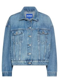 Jeansjacke HUGO BLUE "Lou_B", Damen, Gr. L (40), blau (medium blau 428), Denim/Jeans, Obermaterial: 100% Baumwolle, bedruckt, unifarben, relaxed fit, mit Knopf angesetztes B&uuml;ndchen, Jacken Jeansjacke, mit Backprint