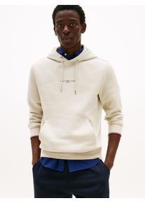 Hoodie Tommy Hilfiger "TOMMY LOGO TIPPED HOODY", Herren, Gr. M, beige (newsprint), Sweatware, Obermaterial: 63% Baumwolle, 37% Polyester, regular fit h&uuml;ftlang, Rippstrickb&uuml;ndchen kontrastfarben, Sweatshirts Hoodie, Tommy-Tape innen am Ausschnitt, Flag-Stickerei am &Auml;rmel