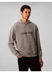 Kapuzensweatshirt Calvin Klein "LS EU STANDARD LOGO 350TERRY PO", Herren, Gr. XL, grau (medium grau heather), Web, Obermaterial: 100% Baumwolle, unifarben, regular fit normal, Rundhals, eingesetzt B&uuml;ndchen, Sweatshirts Kapuzensweatshirt, Mit Rundhalsausschnitt, regular fit