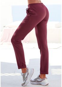H.I.S. Sweathose H.I.S, Damen, Gr. 44/46, N-Gr, rot (rubinrot), Interlock, Obermaterial: 60% Baumwolle, 40% Polyester, bestickt, unifarben, bequem kn&ouml;chellang, Hosen Sweathose, Schlupfhose mit kleinem Aufschlag am Saum, Loungewear, Topseller