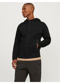 Jack & Jones Sweatjacke JACK & JONES "JCOFUSION SWEAT ZIP HOOD NOOS", Herren, Gr. XS, schwarz, angeraute Sweatware, Obermaterial: 58% Polyester, 42% Baumwolle, unifarben, regular fit h&uuml;ftlang, Rundhals, Rippb&uuml;ndchen, Sweatjacken Sweatjacke