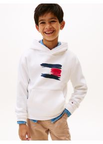 Kapuzensweatshirt Tommy Hilfiger "FLAG HOODIE", Jungen, Gr. 16 (176), wei&szlig;, Sweatware, Obermaterial: 80% Baumwolle, 20% Polyester, unifarben, regular fit normal, Rundhals, eingesetzt Rippb&uuml;ndchen, Sweatshirts Kapuzensweatshirt, Kinder bis 16 Jahre