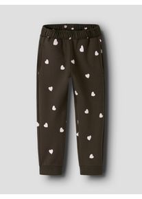 Sweatpants name it "NMFNEHEART SWEAT PANT BRU", M&auml;dchen, Gr. 110, N-Gr, delicioso, Sweatware, Obermaterial: 95% Baumwolle, 5% Elasthan, bedruckt, regular fit normal, Hosen Sweatpants
