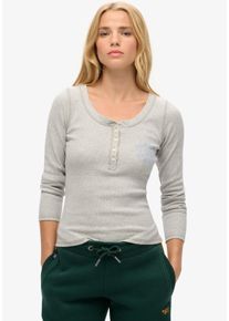 Langarmshirt Superdry "ATHLETIC BUTTON DOWN LS TOP", Damen, Gr. M/L, grau (ice grau marl), Feinripp, Obermaterial: 95% Baumwolle, 5% Elasthan, meliert, skinny fit h&uuml;ftlang, Rundhals, B&uuml;ndchen, Shirts Langarmshirt, im Henley-Stil