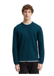 Strickpullover Tom Tailor Denim, Herren, Gr. L, gr&uuml;n (deep pond gr&uuml;n), Strick, Obermaterial: 100% Baumwolle, unifarben, regular fit taillenbedeckt, Rundhals, Pullover Strickpullover, mit 2-in-1 Ausschnitt