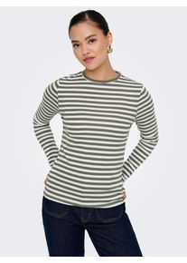 Langarmshirt Only "ONLMAI STRIPE L/S TOP JRS NOOS", Damen, Gr. XS, wei&szlig; (kalamata stripes:wei&szlig;), Jersey, Obermaterial: 63% Polyester, 33% Viskose, 4% Elasthan, gestreift, regular fit, Rundhals, Shirts Langarmshirt