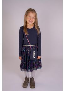 Midikleid happy girls, M&auml;dchen, Gr. 98, N-Gr, blau (navy), Sweatware;Mesh, Obermaterial: 95% Baumwolle, 5% Elasthan. Futter: 100% Baumwolle. Unterteil: 100% Viskose, bedruckt, unifarben, regular fit normal, Rundhals, Kleider Midikleid, mit kleiner Umh&auml;ngetasche mit Pailletten