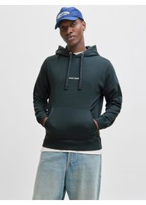 Jack & Jones Kapuzensweatshirt JACK & JONES "JORNORREBRO EMB SWEAT HOOD NOOS", Herren, Gr. S, schwarz (forest river), angeraute Sweatware, Obermaterial: 89% Baumwolle, 11% Polyester, unifarben, relaxed fit normal, Rundhals, Rippb&uuml;ndchen, Sweatshirts Kapuzensweatshirt, mit Logo Print