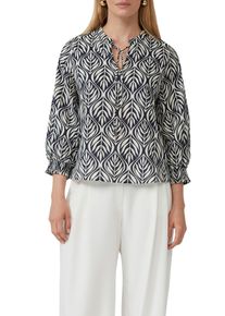 Langarmbluse s.Oliver BLACK LABEL, Damen, Gr. 34, blau, Web, Obermaterial: 100% Baumwolle, bedruckt, regular fit taillenbedeckt, elastischer Bund, Blusen Langarmbluse, mit All-Over Print