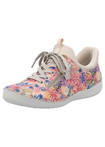 Slip-On Sneaker Rieker, Damen, Gr. 38, bunt (beige multi), Lederimitat, Textil, gebl&uuml;mt, Schuhe Slip-On Sneaker, Freizeitschuh, Halbschuh, Schlupfschuh mit aufgesetzter Schn&uuml;rung