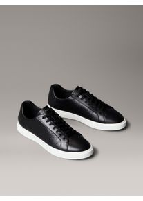 Sneaker Calvin Klein "LOW PRO CUPS LACE UP LTH AOP", Damen, Gr. 40, schwarz, Leder, unifarben, Schuhe Sneaker, Schn&uuml;rschuh, Freizeitschuh, Halbschuh mit CK-Muster
